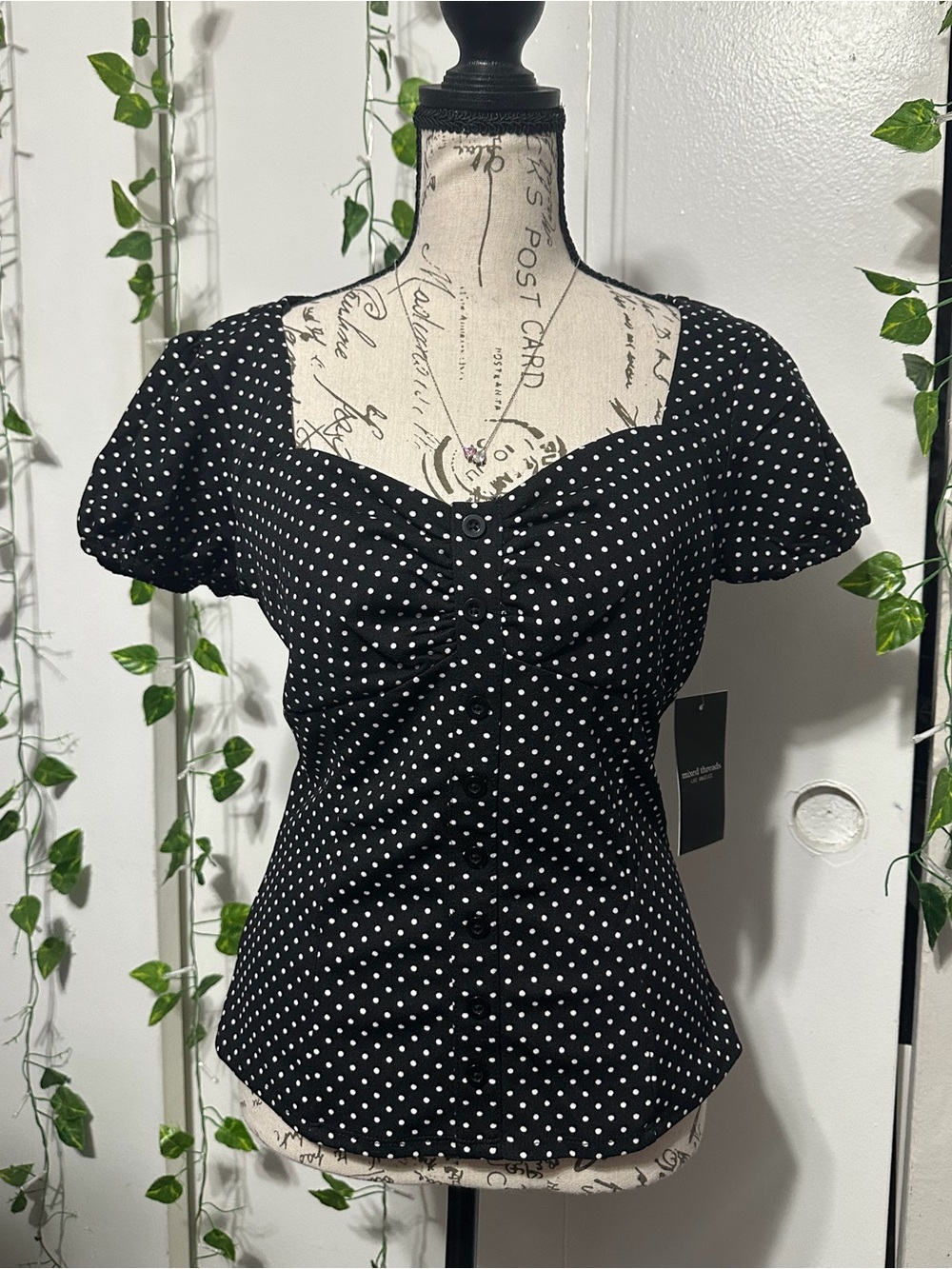 Polka Dot Sweetheart Button-Down Top - Black/White